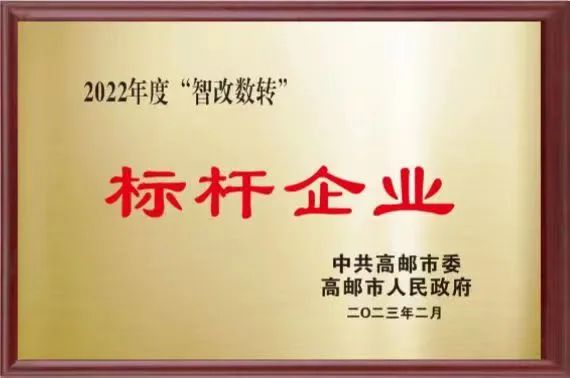 中船风帆扬州公司入选江苏省智能制造示范工厂并荣获2022年度高邮市“智改数转”标杆企业